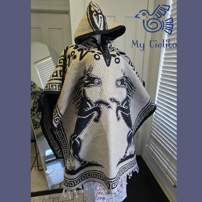 Mexican wool poncho of horses